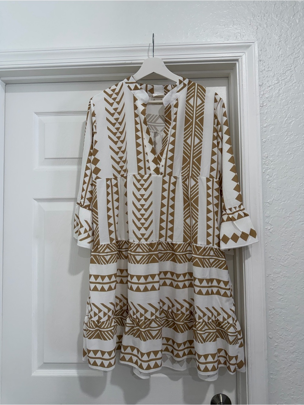 Silk and Salt Women’s White & Tan Printed Tiered Dress